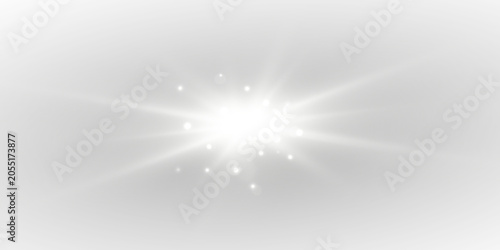 Realistic sunlight effect with warm yellow glow and floating bright particles. Professional transparent lens flare created as isolated PNG.
