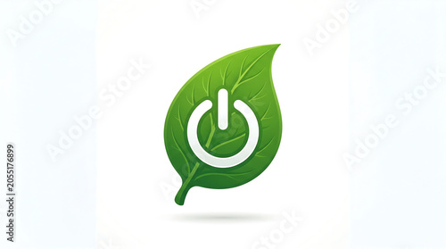 Eco friendly power symbol, green leaf logo, energy saving icon, sustainable power button