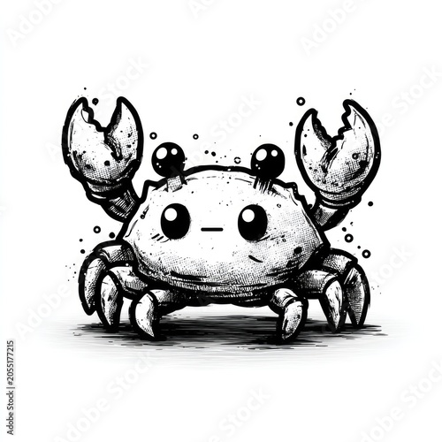 Minimal cute crab doodle illustration isolated on white background