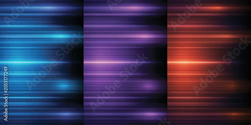 Abstract streaks of blue, purple, and orange light create a vibrant, dynamic, and futuristic visual. The horizontal lines, with occasional bright flares, suggest motion and energy.