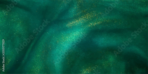 Foto Ethereal emerald green fabric flows with subtle golden glints, creating a luxurious and mysterious abstract background, evoking depth and sophistication