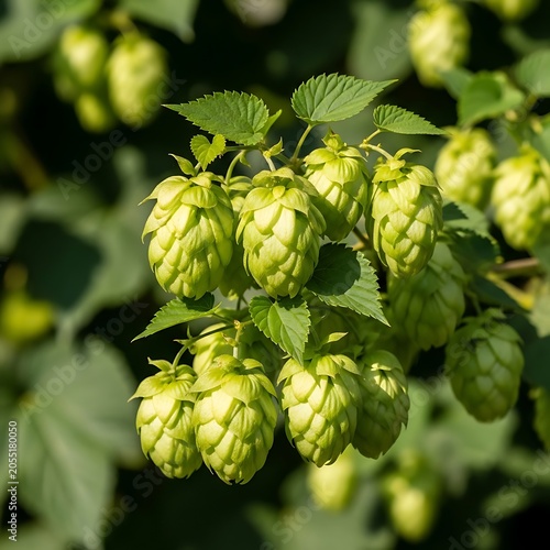 Green hops cones and leaves
