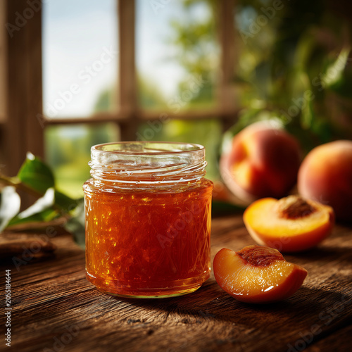 homemade peach jam rustic wooden table