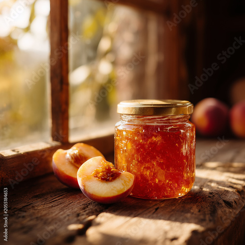 homemade peach jam rustic wooden table