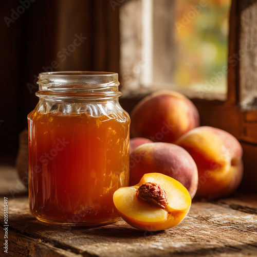 homemade peach jam rustic wooden table