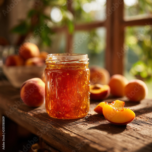 homemade peach jam rustic wooden table
