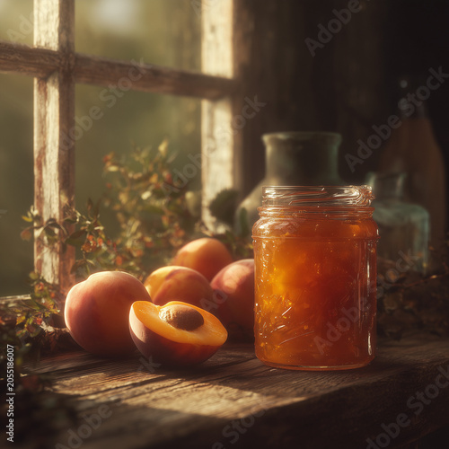 homemade peach jam rustic wooden table