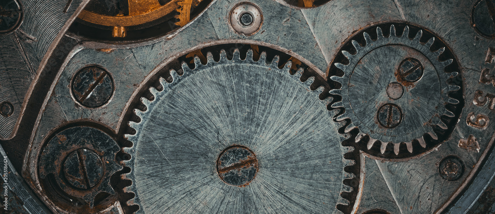 Obraz premium Vintage watch gears, close-up of metal mechanism