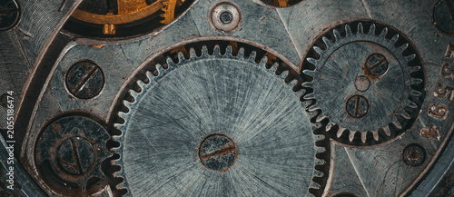 Vintage watch gears, close-up of metal mechanism