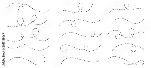 Tableau sur toile Set of  curved and spiral dotted line