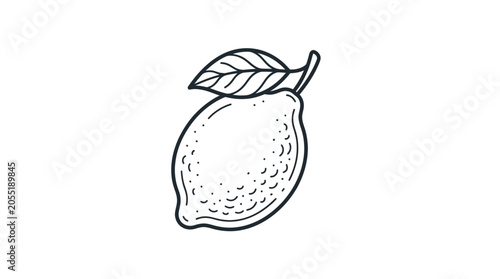 Foto Hand-drawn Lemon Illustration with Leaf, Simple Line Art, Fresh Fruit Icon