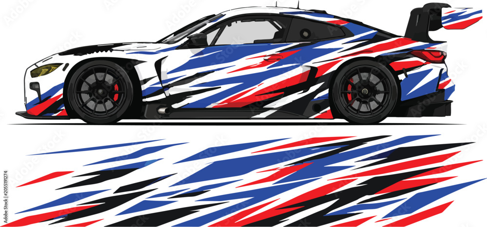 Obraz premium Racing Car with Colorful Stripes Design.