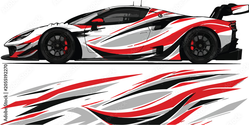 Naklejka premium Red and white racing sports car.