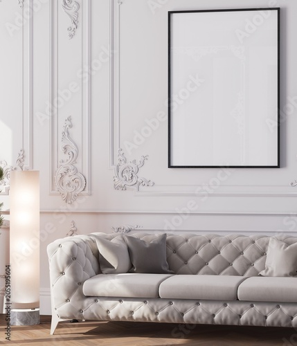 3D render of elegant classical wall with decorative mock frame.