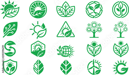 Cuadro en lienzo Modern Green Ecology and Nature Logo Set for Environmental Sustainability Renewa