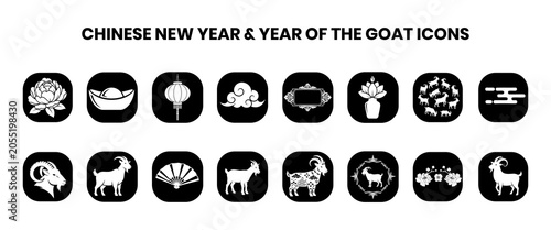 Bild auf Leinwand Chinese new year and year of the goat icons in black and white color
