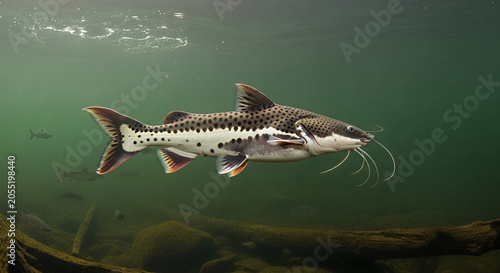 Large striped surubim catfish swimming  