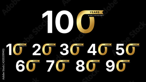 Foto Anniversary Years Logo Collection Set from 10 to 100 Years Celebration Golden Mi