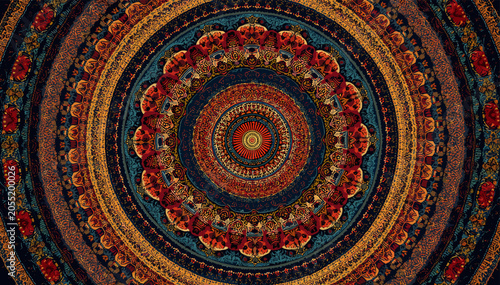Slika na platnu Intricate and vibrant mandala pattern with concentric circles in rich earthy tones, showcasing detailed geometric and floral motifs, evoking a sense of spiritual artistry