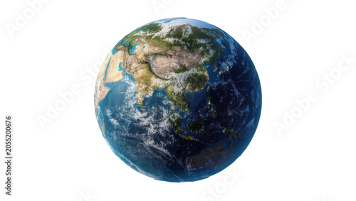 Photography Isolated realistic Earth globe showing Asia with day and night zones and city li