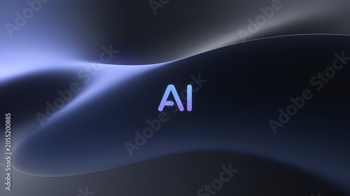 AI System Glowing Brightly on Dark Abstract Background with Wavy Lines Concept
