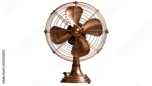 Foto Isolated old-fashioned electric desk fan made of gleaming copper metal in a vint