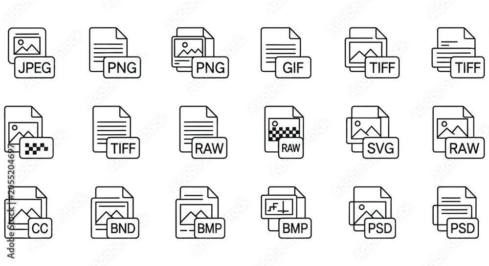 Εκτύπωση καμβά File Format Icons Line Style Illustration On White Background