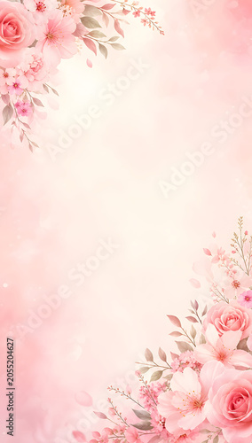Pink Rose Flower Frame Background for Wedding and Valentine Design