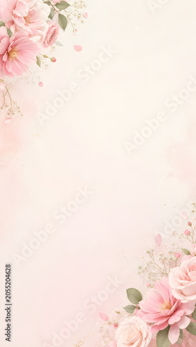 Pink Rose Flower Frame Background for Wedding and Valentine Design