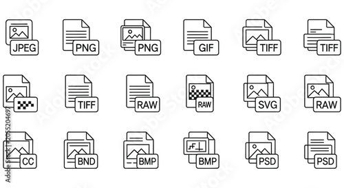 Obraz na plátně File Format Icons Line Style Illustration On White Background