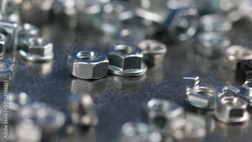 Metal screws for fastening equipment. Soft focus. Close-up. 