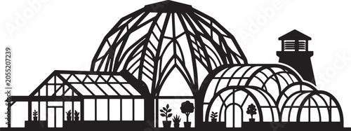 Canvas Print Botanical Greenhouse Complex, Victorian Conservatory, Geodesic Dome Structure, L