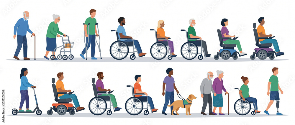 Fototapeta premium Groupe diversifié de personnes en situation de handicap et à mobilité réduite