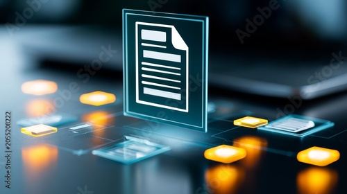 Digital Document Icon on Futuristic Technological Interface