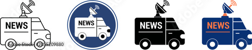 Konstfotografi Set of television news van icons with satellite dish antenna for broadcast media