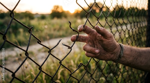 Hand Reaching Through Fence for Freedom and Hope