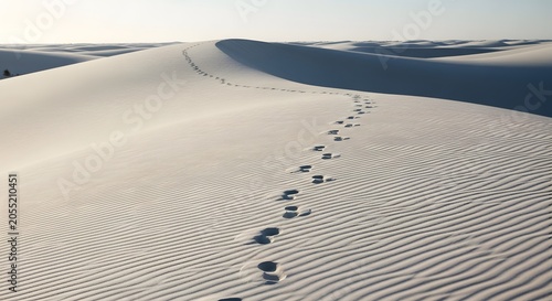 Footprints Across Desert Sand Dunes Journey Concept