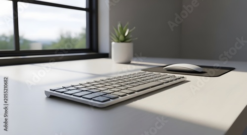 Minimal Computer Keyboard on Bright Office Desk Near Window