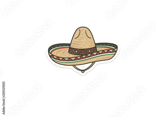 Flat Mexico Sombrero Hat Sticker. Flat Vector Minimalist Traditional Mexican Culture Costume Icon.
