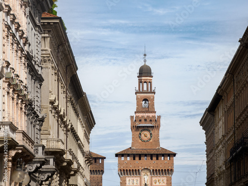 Historic buildings along via Dante in Milan, Italy