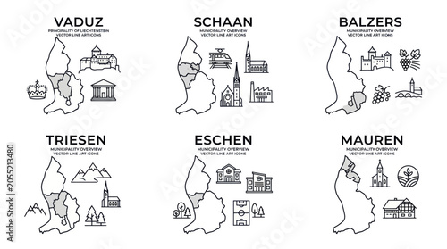 Tableau sur toile Liechtenstein Municipalities Overview Maps with Icons