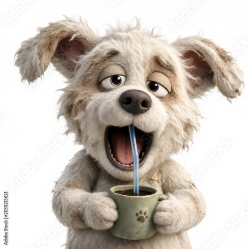 cartoon dog with a glass of cooling drink