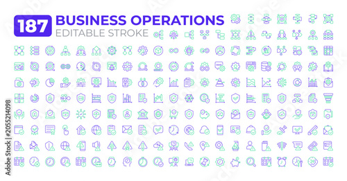 Принти на полотні Business operations two color line icons set collection