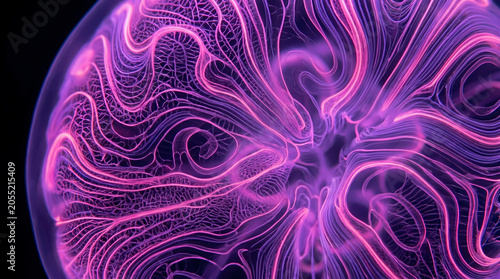 Abstract glowing purple and pink neural network lines