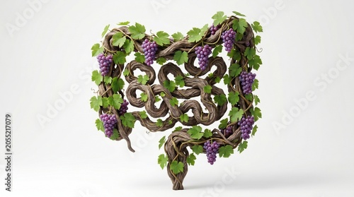 Decorative intestinal design made of grapevines for health campaigns and nutrition awareness