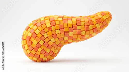 Pumpkin pancreas model made of diced cubes in vibrant orange and yellow colors
