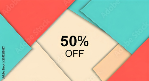 Geometric design showcasing a bold 50 percent off sale promotion