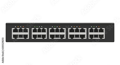 Network switch with multiple rj45 ports on a white background