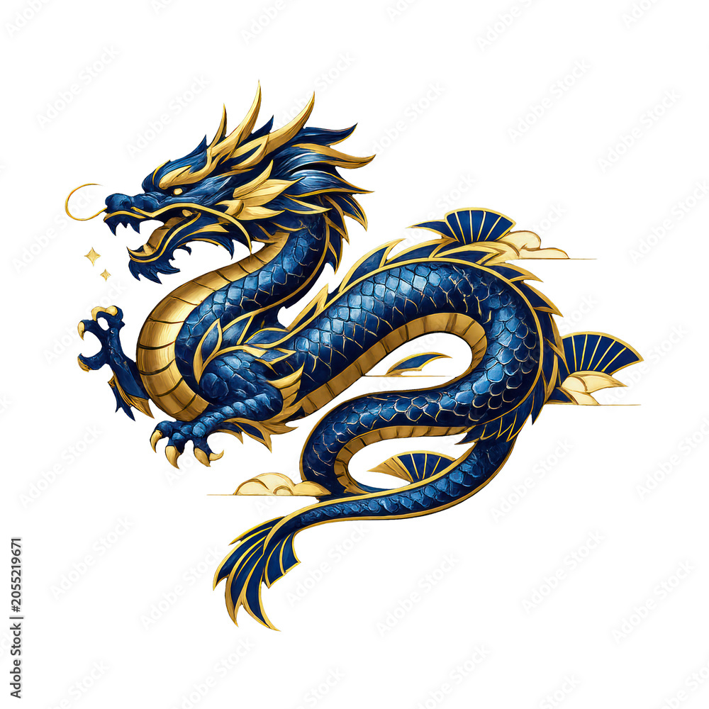 Fototapeta premium PNG Elegant blue dragon illustration.