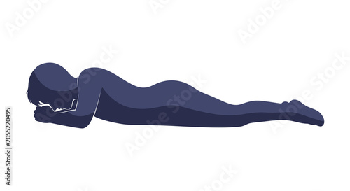 Bild auf Leinwand Silhouette of a person lying prone dark blue against white background